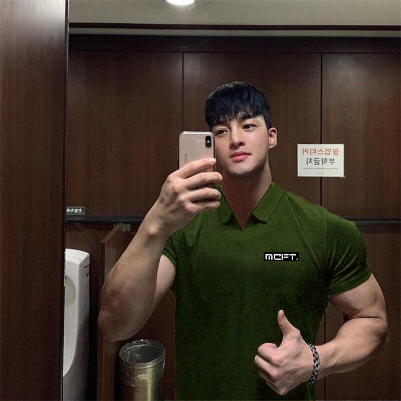 Muscleguys Summer High Quality Trend Men's Fitness Short-sleeve Polo Shirt Casual Lapel Versatile Short-sleeve T-shirt Men Daily Clothing