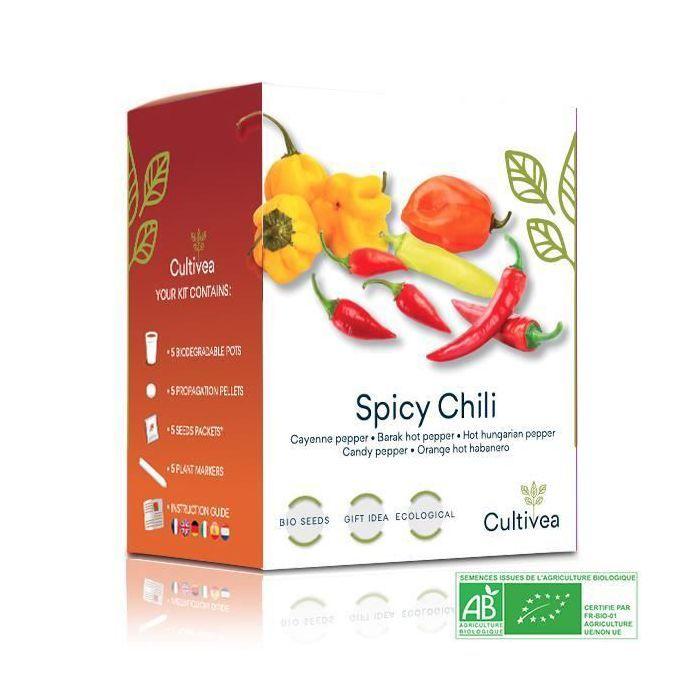 Kit Prêt à Pousser Piments BIO* - Coffret Graines à Planter (Habanero Orange, Cayenne, Barak, Hungarian, Piment Bonbon)