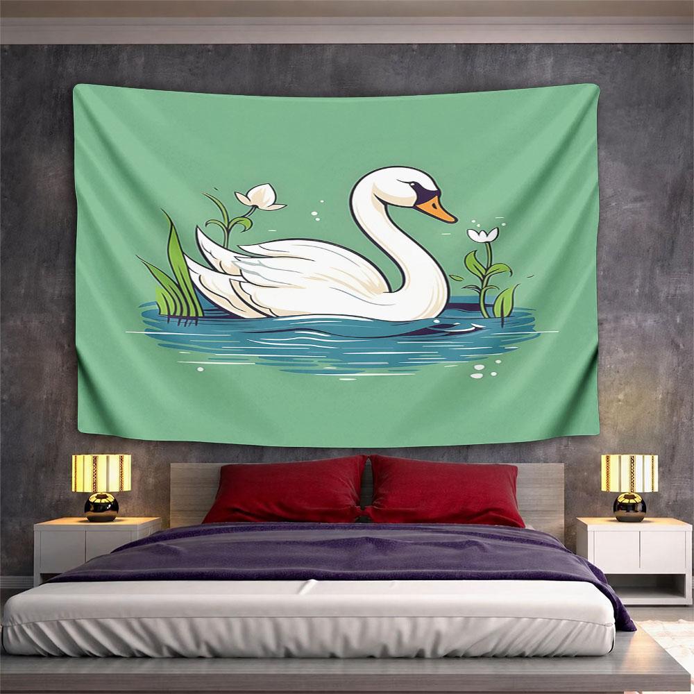 Elegant Swan on a Serene Pond Scene Pattern Wall Hanging Tapestry Decorative Tapestry Home Decor for Bedroom and Living Room