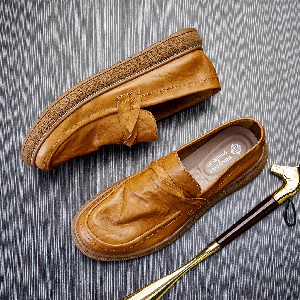 British Loafers One-Pedal Doudou Shoes Soft-Soled Lazy Shoes Business Shoes Foot Cover Soft Leather Casual Leather Shoes