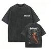 Menswear Short-Sleeve Round Neck Oversized Retro Washed T-Shirt - Double-Sided