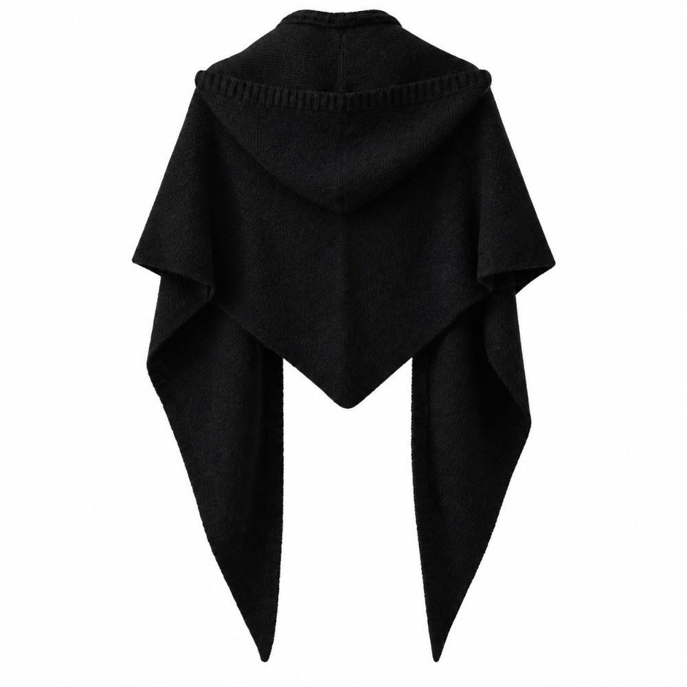 Thick Knit Hooded Triangle Scarf Wool Blend Women Shawl Warmer Solid Neck Collar Outdoor