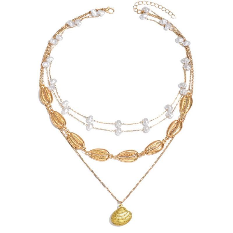 Shell Necklace Light Luxury High Sense Summer Metal Pendant Women's Fashion Multi-layer Vacation Style Collarbone Chain