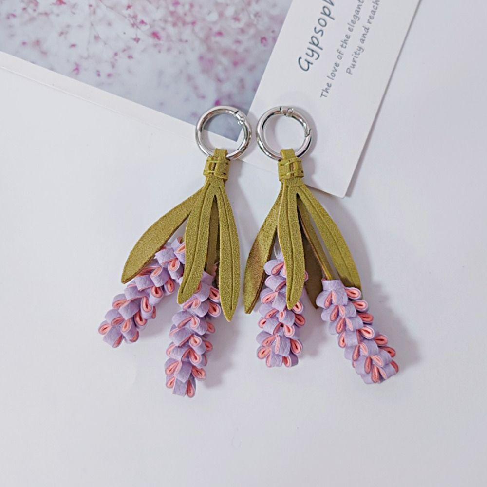 Hanger Pu Flower Keychain Purple Bag Charm Lovely Pu Leather Flower Pendant Car Accessory