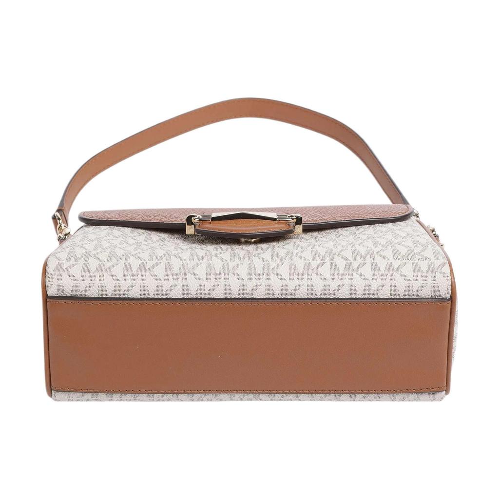 Michael Kors MK Fleur Solid Logo Lock Flap Closure Leather Baguette Bag Women Handbags Vanilla Brown 32F3G6FC1B-VANILLA/ACRN