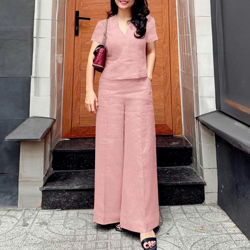 ZANZEA Женский повседневный костюм из двух частей с коротким рукавом и брюками