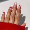 24 Pcs French Press On Nails Almond Christmas Hat Red and White Striped Bow Snowflake False Nails Kawaii Fake Nails Medium