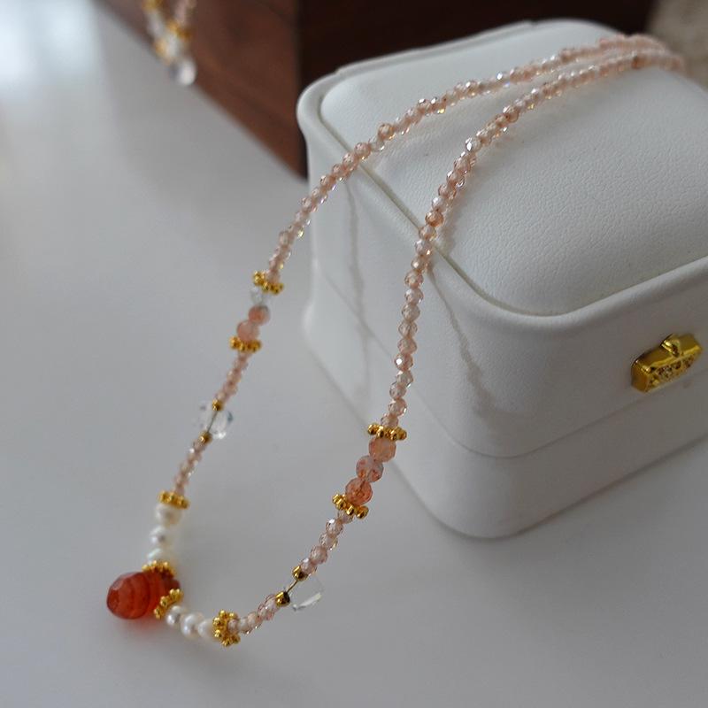 Натуральный пресноводный жемчуг и тигровый глаз богемное ожерелье - осенне-зимняя французская ретро ключичная цепочка для женщин