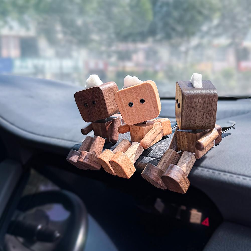 Shaking Wooden Man Figurine Multi-Purpose Cute Car Wood Ornaments Wear Resist Creative Handcrafted Statue for Home & Office