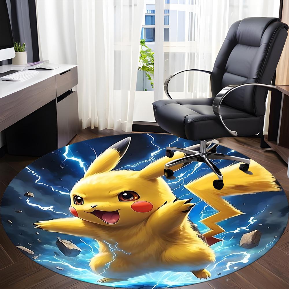1pcPikachu Electric Office Round Area Rug, Indoor Mat Suitable For Office, Under Office Chairs Bedroom Living Room Home Decor, Room Deco