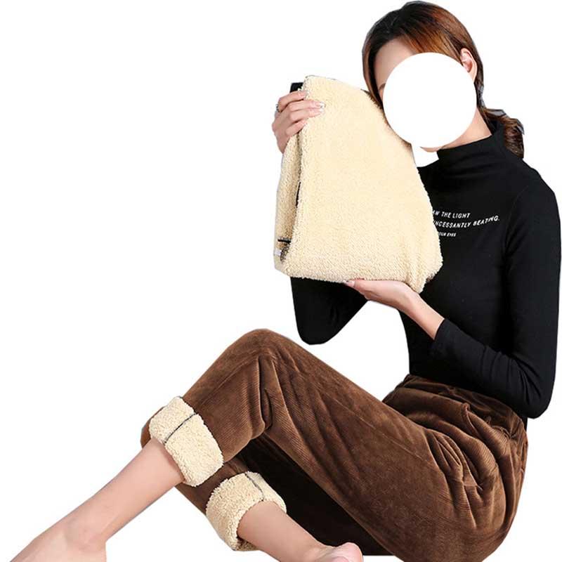 Women Lambs Wool Pant Winter Thick Warm Cashmere Pants Corduroy Female Solid Color Loose Trousers