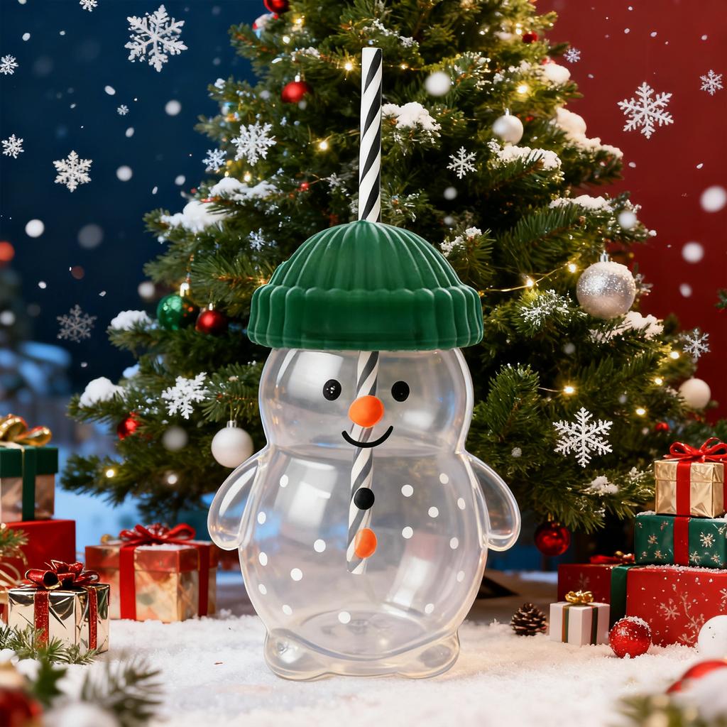 Кружка со стеклянной соломинкой на рождественскую тематику с милым прозрачным дизайном и зеленой шляпкой - очаровательная бутылка для воды.