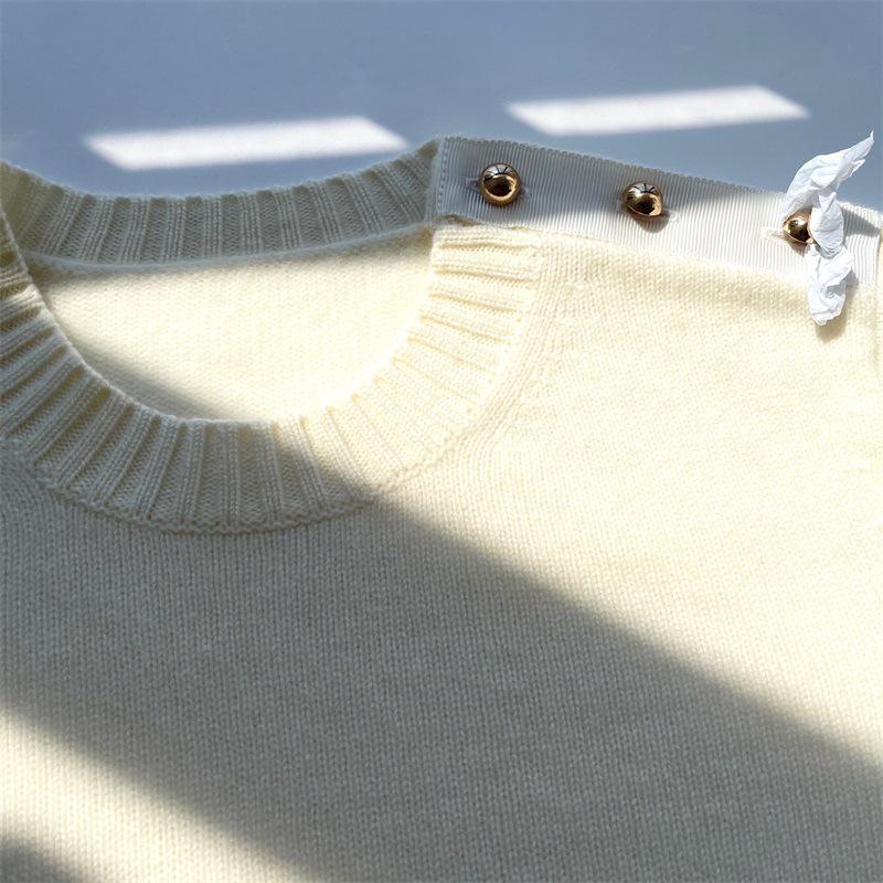 Women's One-Shoulder Pullover Sweater with Metal Buckle, Heavy-Duty Pocket, and Round Neck - 100% Pure Cashmere, Soft and Comfortable by BA Brand.