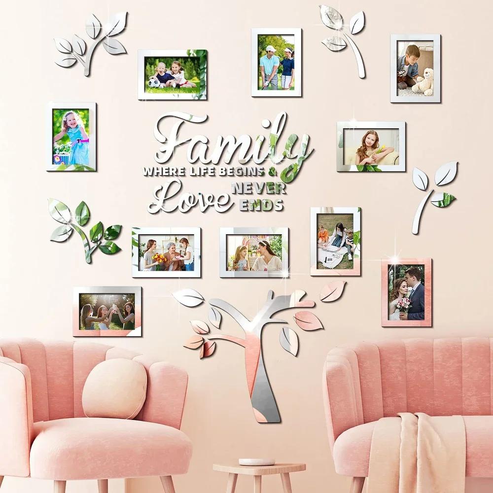 New DIY Family Picture Frame Tree Wall Stickers 3D Home Tree Wall Mirrors Photo Collage Picture Frame Stickers Home Decoration