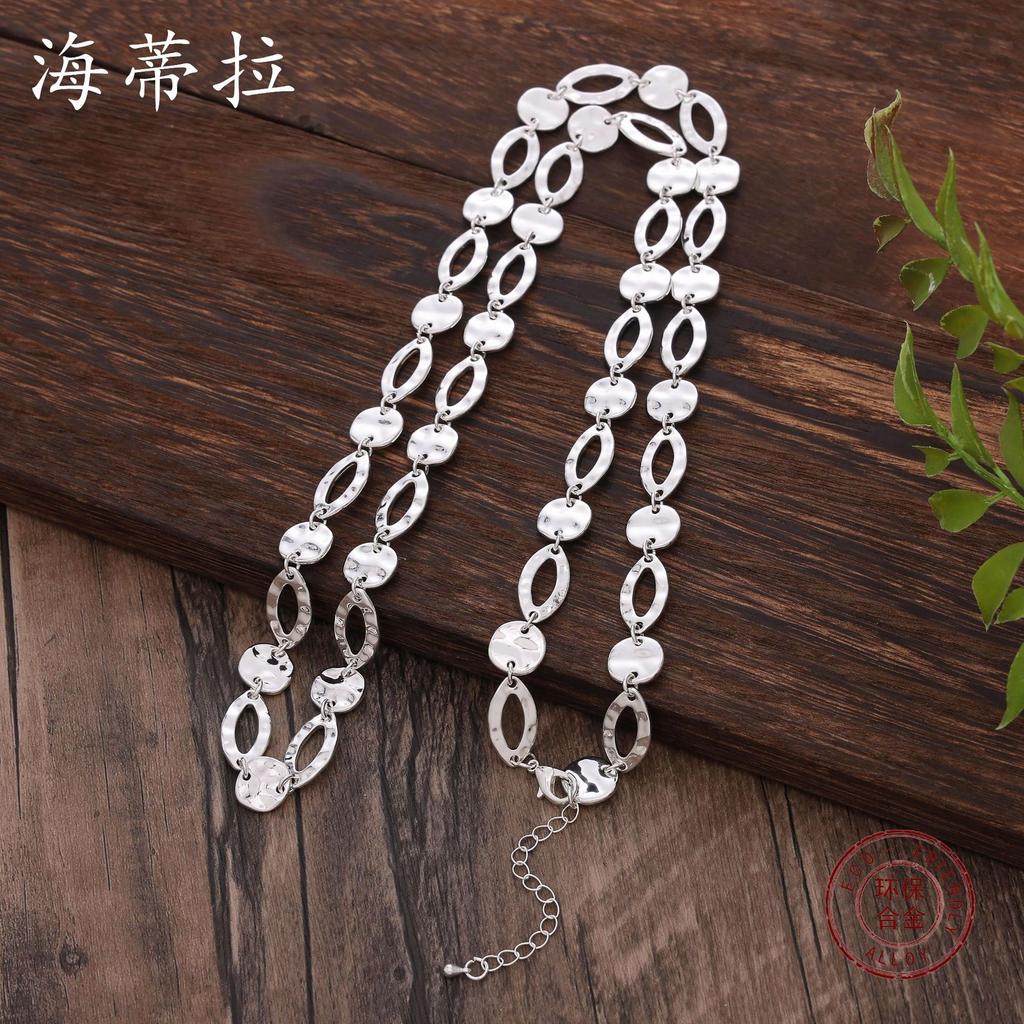 Новое нерегулярное полое металлическое ожерелье-диск, модная и популярная женская универсальная золотая цепочка для свитера