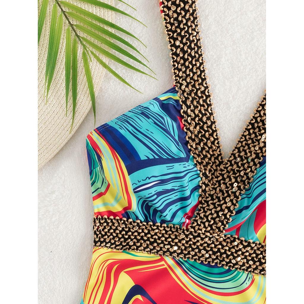 Сексуальный купальник на бретелях с принтом, женский цельный купальник с эффектом пуш-ап, монокини с открытой спиной, летний купальный костюм