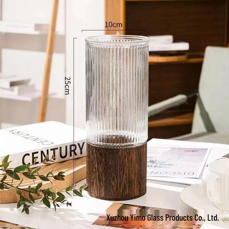 Скандинавская Роскошная Хрустальная Белая Стеклянная Ваза с Деревянной Подставкой для Живых Цветов - Декор для Гостиной