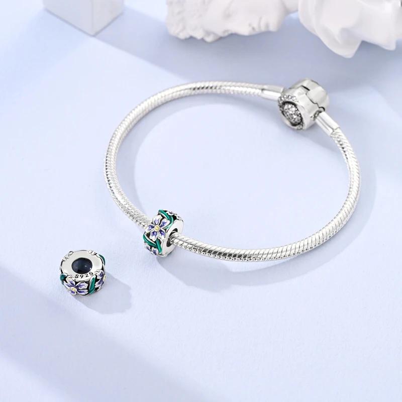 Фиолетовый Ирис Цветок Растение Бусины Медь Оригинальные Бусины Подходят для Оригинальных Шармов Браслета Украшения Подарки Своими Руками Для Женщин