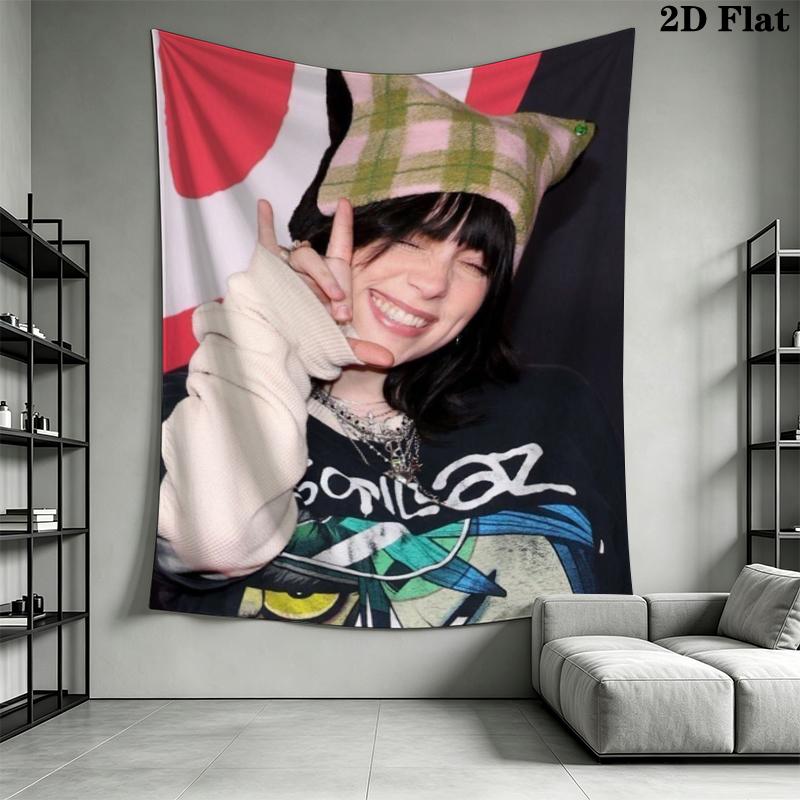 Billie Eilish Wall Tapestry Aesthetic Wall Hanging Printed Fabric Blanket Decorative Tapestries for Bedroom Living Room Home Decor