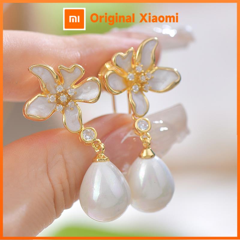 Xiaomi Huitan Women Drop Earrings White Enamel Flower Fresh Wedding Engagement Imitation Pearl Accessories Aesthetic Jewelry Inlaid CZ