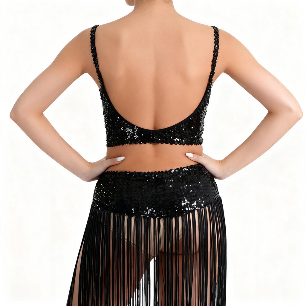 Women's Belly Dance Waist Chain Elastic Tassel Belt Waist Belt Dance Performance Hip Scarf