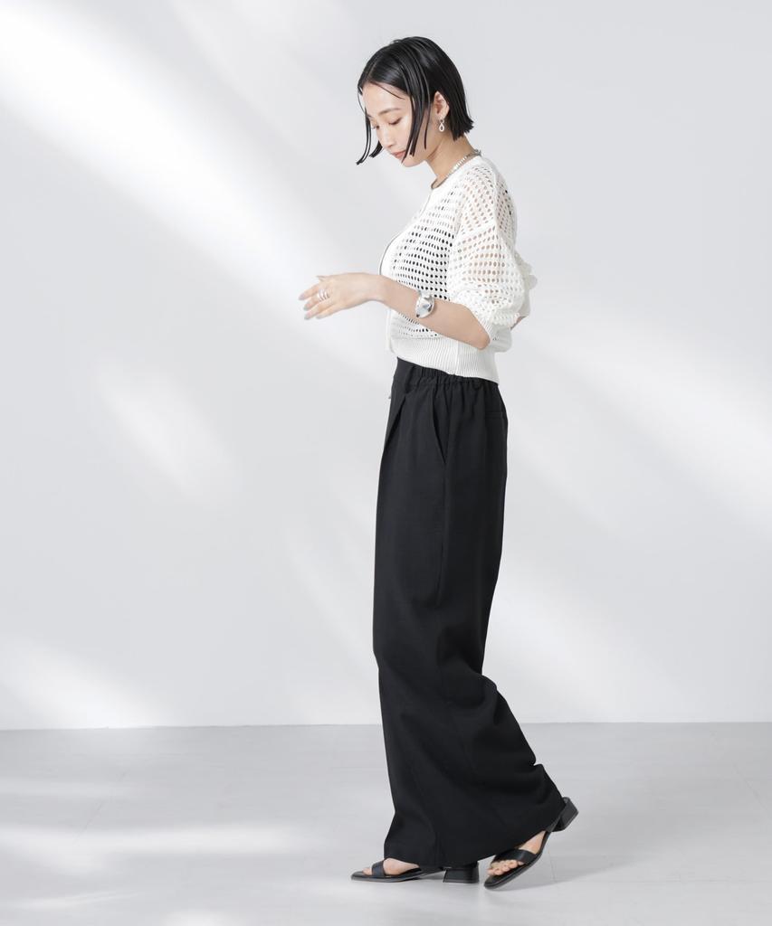 Nano Universe Tuck Easy Center Press Straight F Women's Pants, 010, Black, 673-5227300