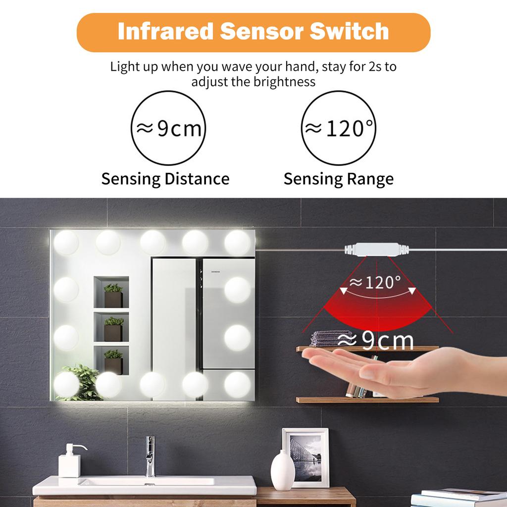 Светодиодное зеркало для макияжа, умное сенсорное управление, освещение для косметического зеркала, освещение для зеркала в ванной комнате