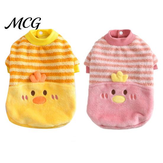 Cozy Dog Shirt Cute Duck Shirt, Striped Plush Pet Clothes, Snap Button Coat Closure, Warm Autumn Winter Outfit for Small Medium Dogs Skin-friendly