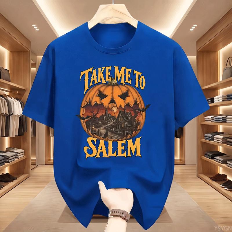 Vintage Halloween Take Me To Salem TShirt Unisex Witch T Shirt Design Cotton Short Sleeve Pumpkin Spooky Season Tees Clothes