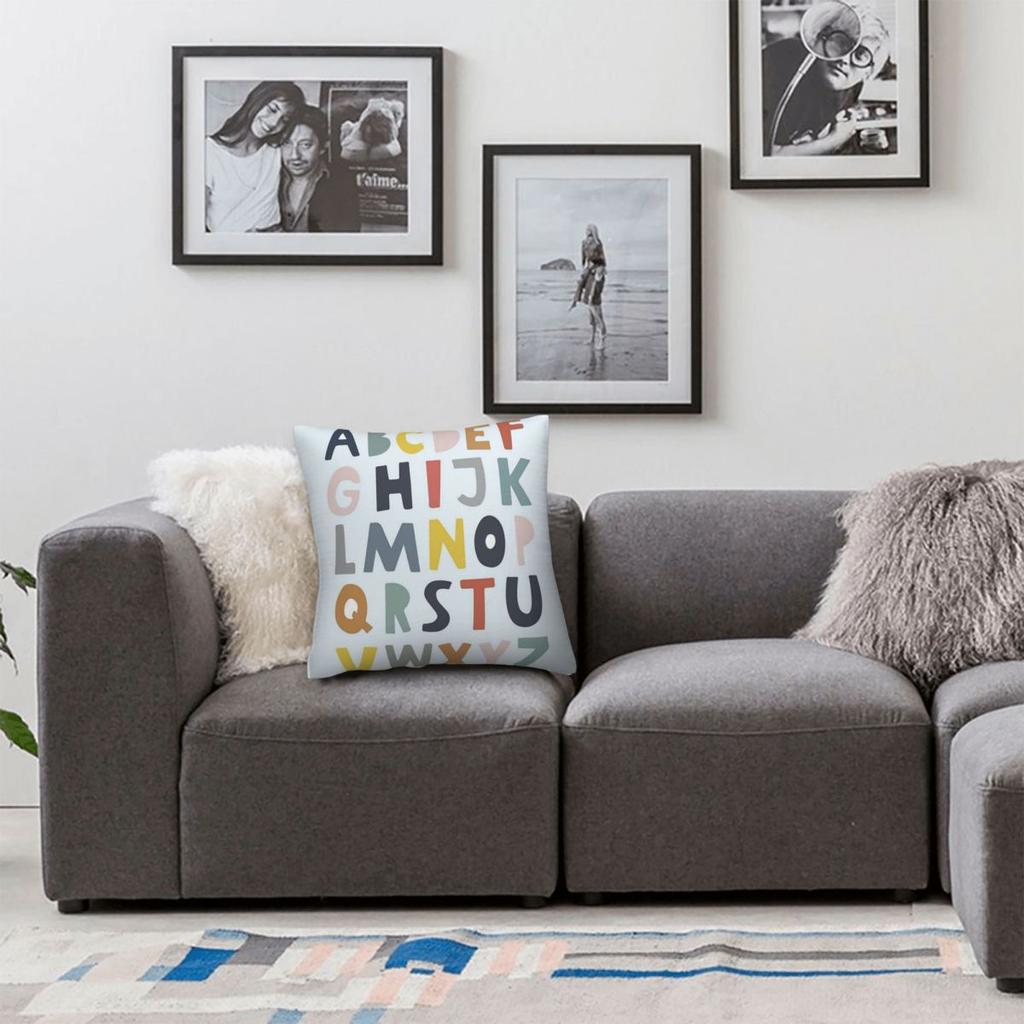 Alphabet Nursery Playroom Square Pillowcase Polyester Linen Velvet Printed Zip Decor Pillow Case Sofa Cushion Cover