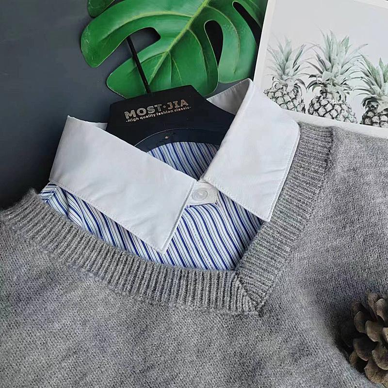 Синий полосатый фальшивый воротник, подходящая по цвету фальшивая рубашка, повседневное универсальное базовое украшение