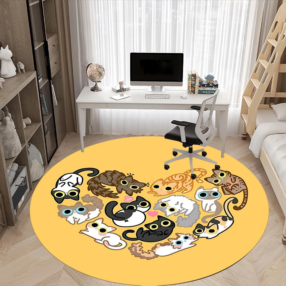 1pc Cat Love Office Round Area Rug, Mat Suitable For Office, Under Office Chairs Bedroom Living Room Home Decor, Room Deco