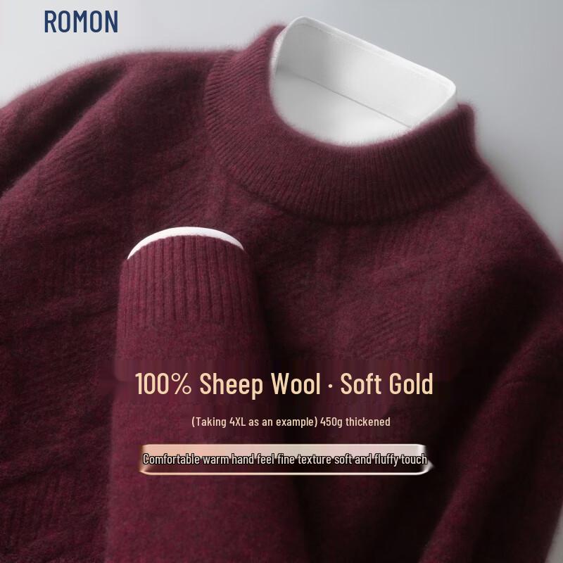 ROMON Men's Premium Wool Crew Neck Thermal Knit Sweater