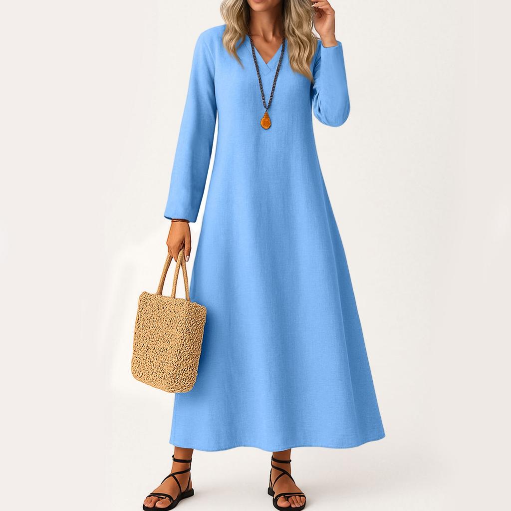 Dress For Women Long Boho Beach Dress Elegant Maxi Dress V-Neck Long Sleeve Dress