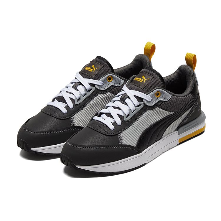 Puma R22 Ткань Синтетическая кожа Двухслойная коровья кожа Удобная спортивная обувь с низким верхом для повседневной носки Унисекс кроссовки Черный Серый 383834-02