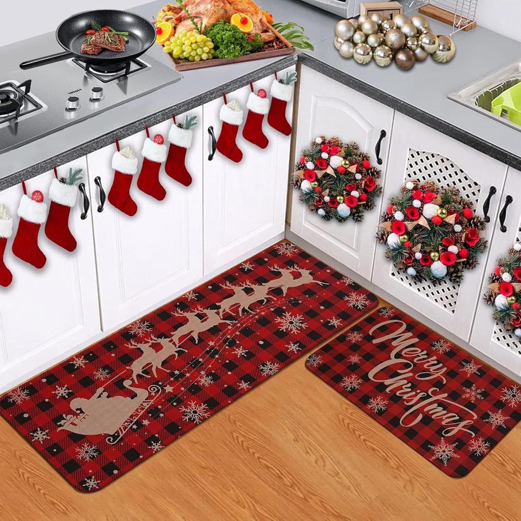 2 шт. Рождественский грязеотталкивающий коврик для пола, бытовой кухонный, водо- и маслопоглощающий, набор из двух частей, коврик для ног, коврик для входной двери