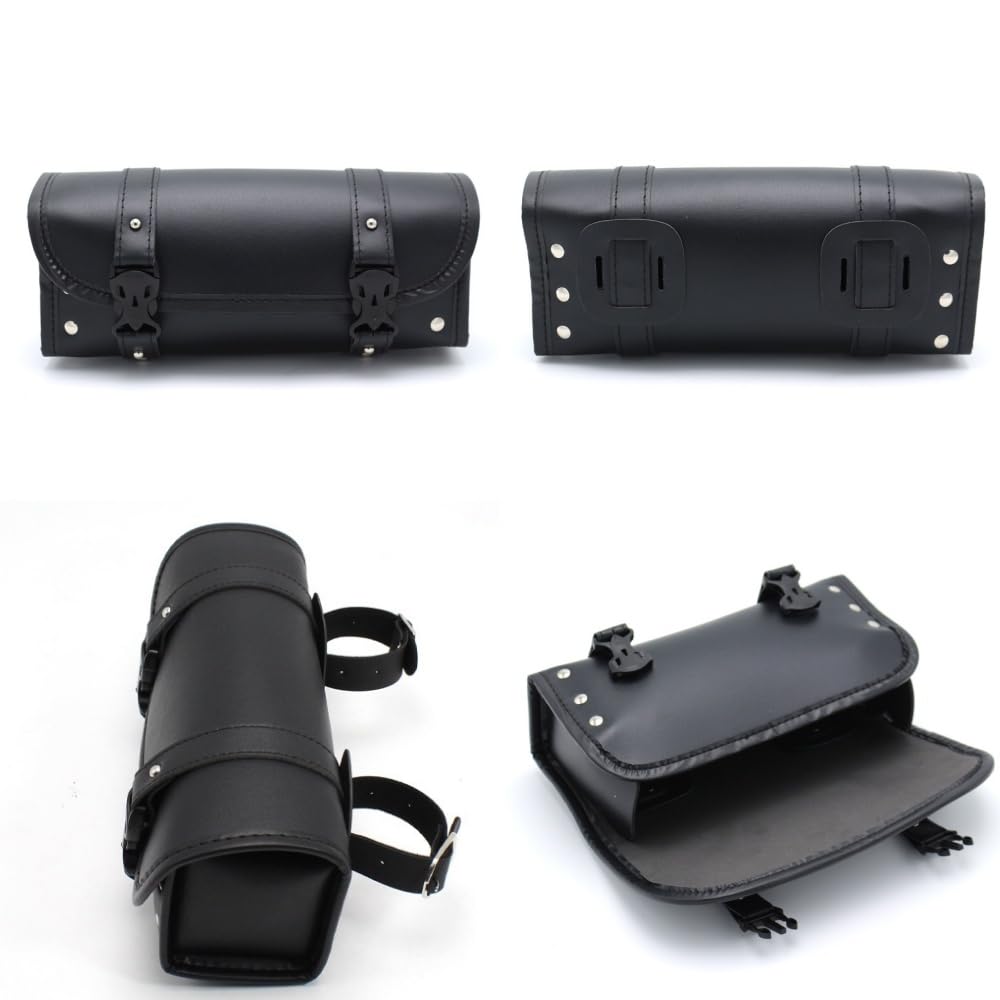 Karim Motorcycle Front Square Touring Small Waterproof PU Universal Set of 2 Bag, Shape, Bag, Item/Tool Pouch, Side/Back Bag, Leather, Black, (2)