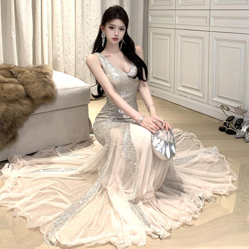 Women's Celebrity Sparkle Mesh Fishtail Dress Dress