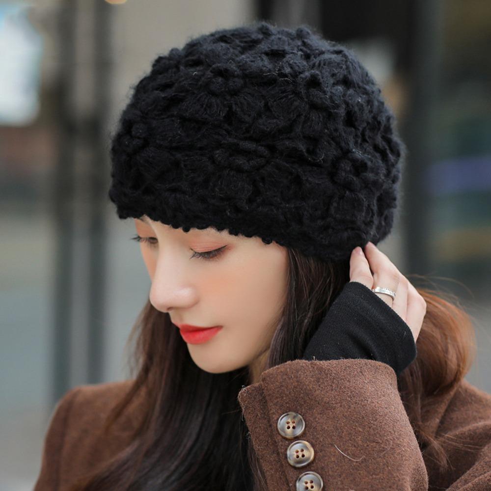 Handmade Crochet Beanie Solid Color Hollow Out Skull Cap Casual Knitted Hat