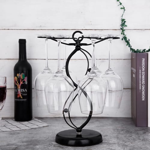 FOMANSH Wine Glass Holder, Stylish Wine Glass Stand, Antique Tabletop Hanging Glass Holder, Holds 6 Glasses