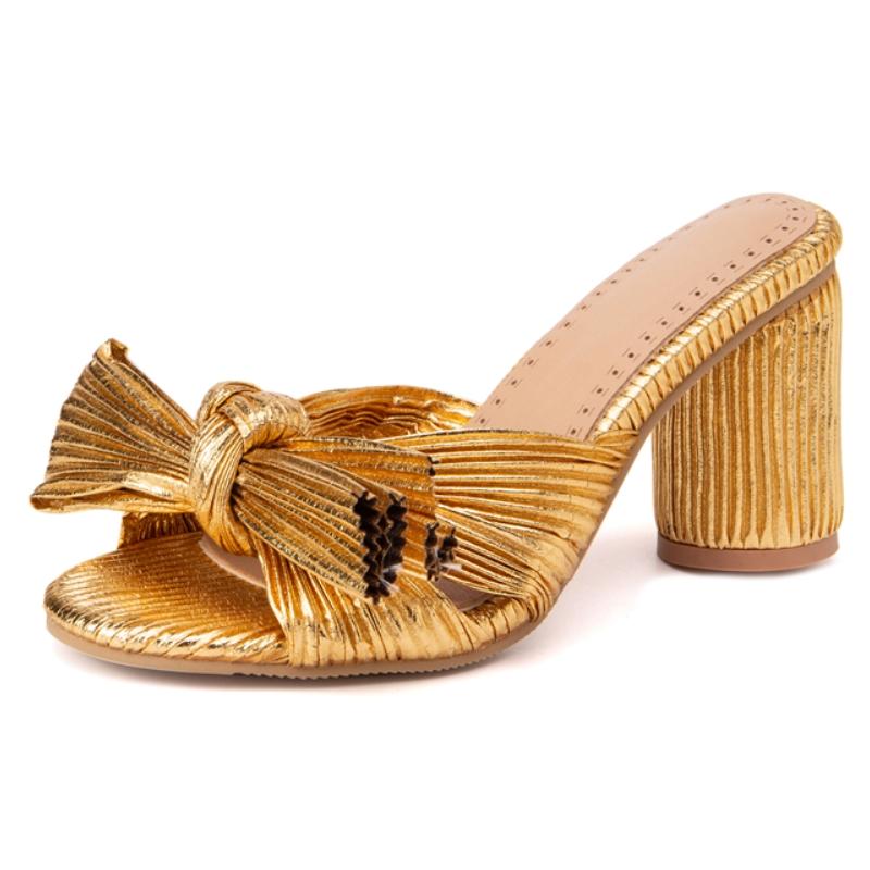 Модные летние тапочки, босоножки, туфли женские, на открытом воздухе, с милым бантом, на высоком каблуке, зеленые, красные, черные, туфли для вечеринок, женские, большого размера 50