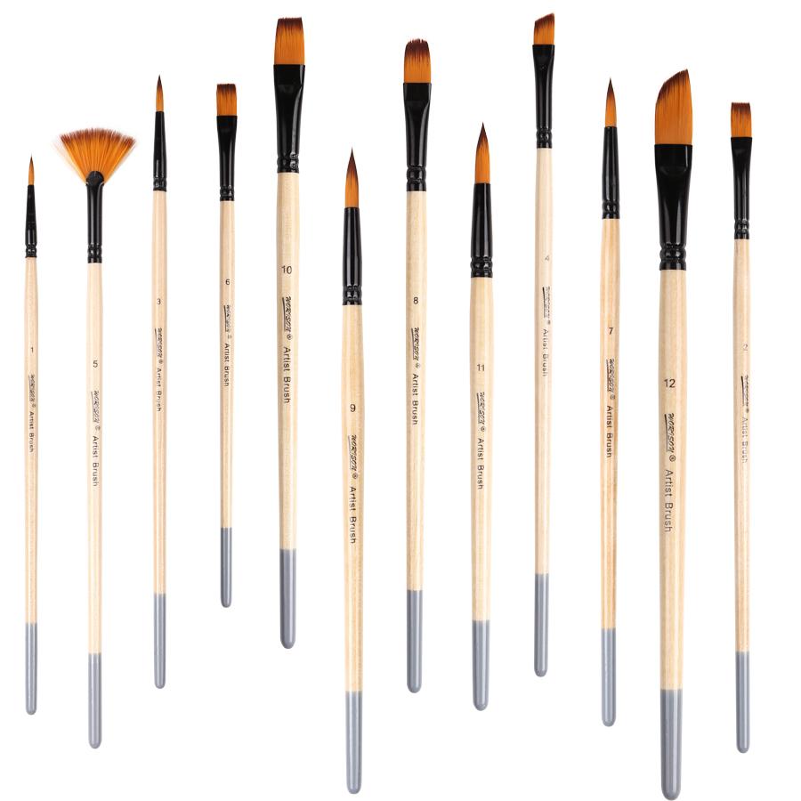 Набор из 12 кистей для рисования, профессиональные наборы кистей для художников для акриловой, масляной, акварельной, гуашевой живописи