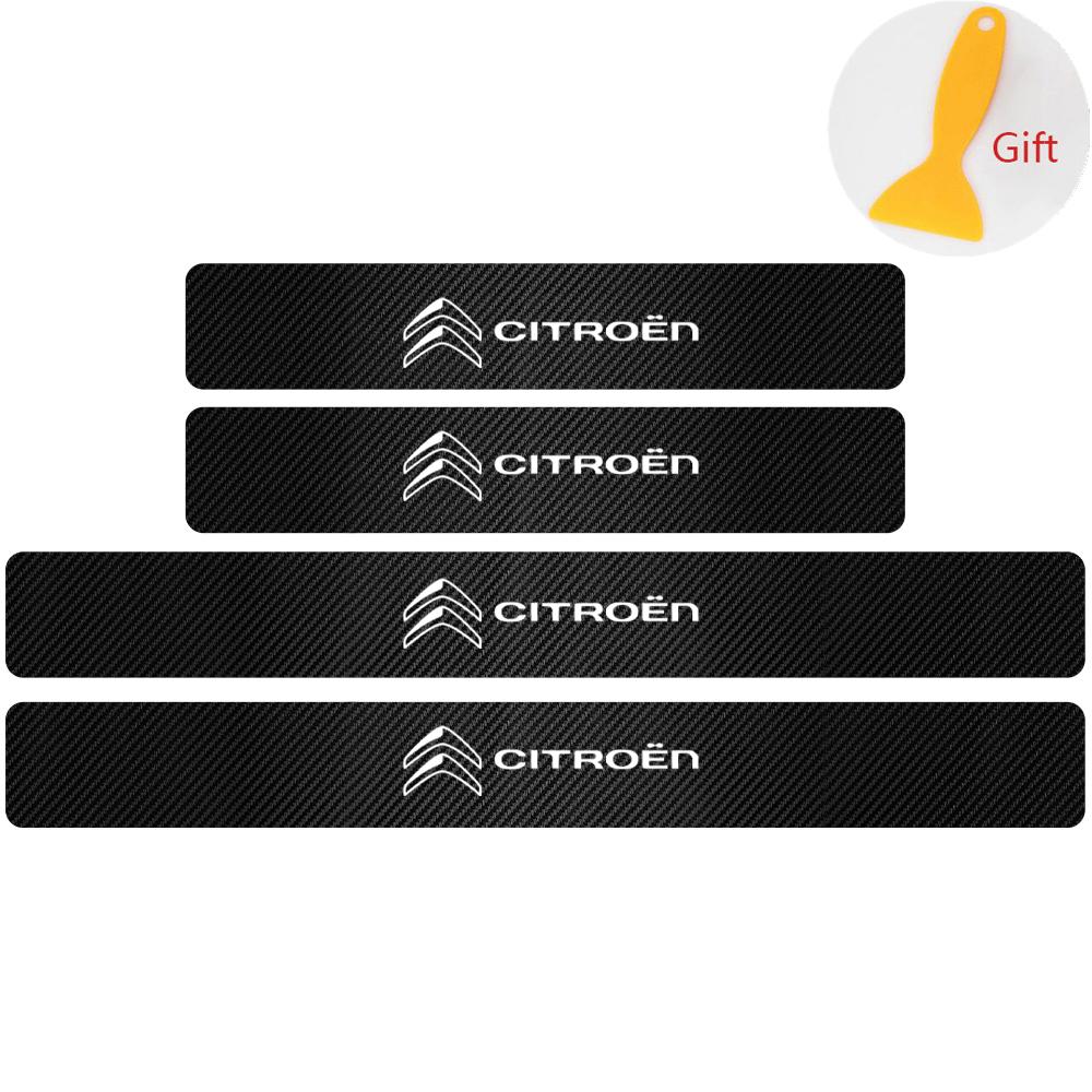 MVDC1 4Pcs Carbon Fiber Car Door Sill Plate Protectors Stickers For Citroen C1 C2 C3 C4 Grand Picasso C4L C5 C-ELYSEE Xsara Berlingo