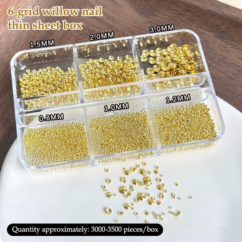 6 Grid/box Gold Silver Half Round Rivets Nail Charms 0.8-3mm Flat Back Round Metal Nail Bead Micro Ball Manicure Bead