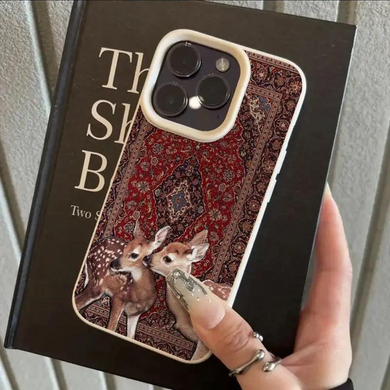 Винтажный чехол для телефона с рисунком оленя и личи для iPhone 17 Air 16 e 15 14 13 12 11 Pro Max Plus SE, мягкий противоударный чехол