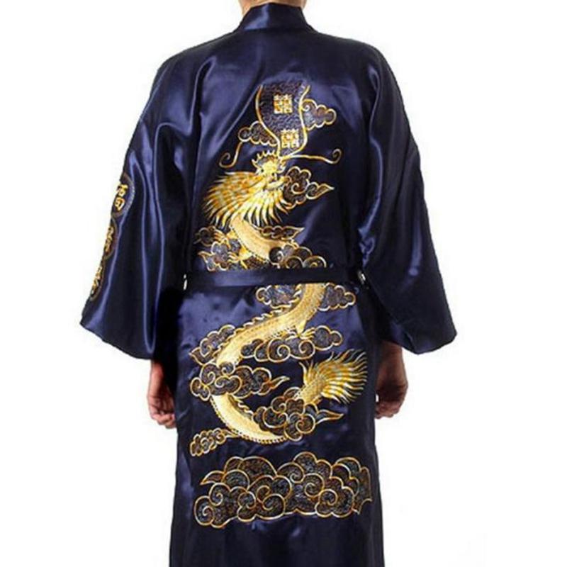 Мужская вышитая кимоно-халат с драконом, мягкий пижамный халат, удобная одежда для сна, банный ночной халат