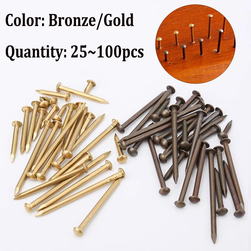 100 шт ~ 25 шт античная латунь бронза золотой диаметр 1,2 мм 1,5 мм 2 мм 3 мм чистая медь маленькая мини-круглая головка мебельная гвоздь Длина = 8–55 мм