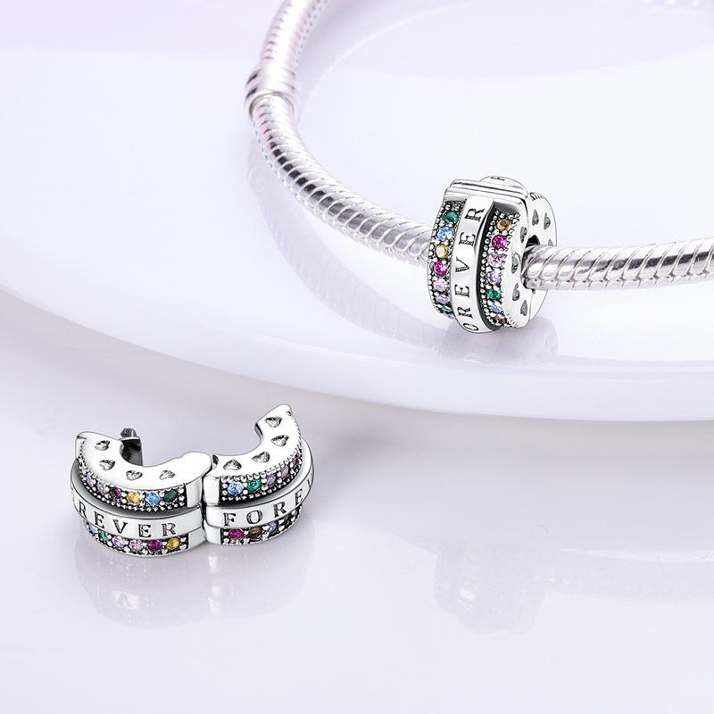 S925 серебряный красочный любовный зажим из бисера DIY браслет ожерелье