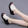 2025 New Platform Black Women's Sandals Leather Wedges High Heel Hollow Peep Toe Female Ladies Shoes Beach Slippers Rome Style