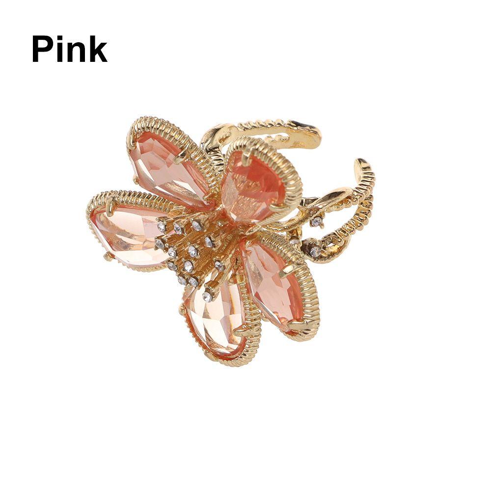 Single Shine Luxury Open Adjustable Fairy Ring Big Flower Crystal Ring Rhinestone Flower